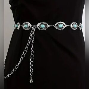 Silver and Turquoise Chain Belt